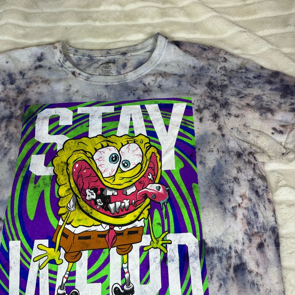 SpongeBob SquarePants Unisex L “Stay Weird” BleachDye Upcycle Grunge Graphic Tee